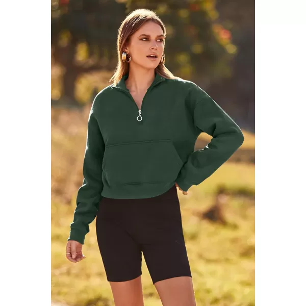 imagePRETTYGARDEN Womens Fall Fashion Zip Up Sweatshirt Casual Long Sleeve Collared Crop Tops Blouse ActivewearDark Green