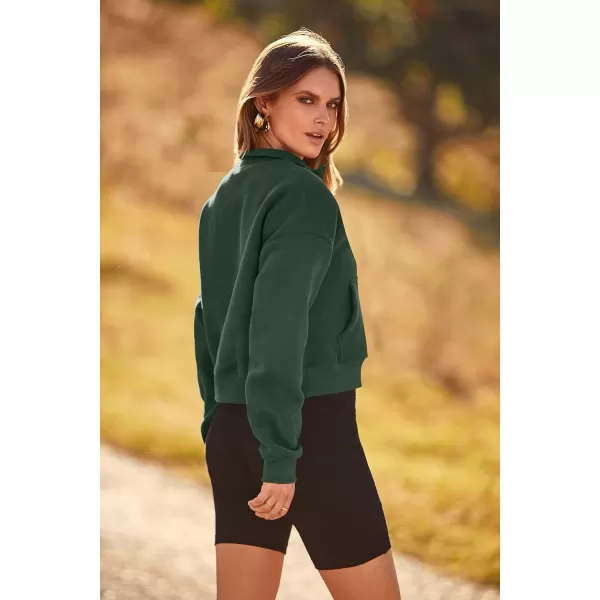 imagePRETTYGARDEN Womens Fall Fashion Zip Up Sweatshirt Casual Long Sleeve Collared Crop Tops Blouse ActivewearDark Green