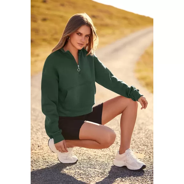 imagePRETTYGARDEN Womens Fall Fashion Zip Up Sweatshirt Casual Long Sleeve Collared Crop Tops Blouse ActivewearDark Green