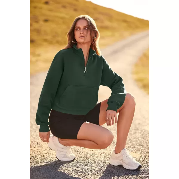 imagePRETTYGARDEN Womens Fall Fashion Zip Up Sweatshirt Casual Long Sleeve Collared Crop Tops Blouse ActivewearDark Green