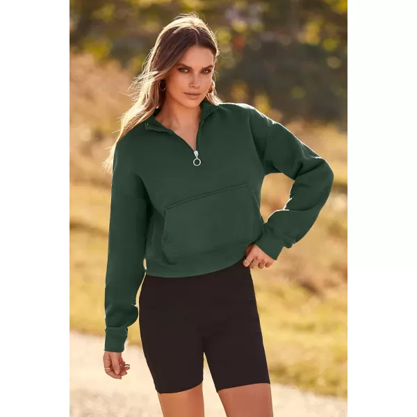 imagePRETTYGARDEN Womens Fall Fashion Zip Up Sweatshirt Casual Long Sleeve Collared Crop Tops Blouse ActivewearDark Green