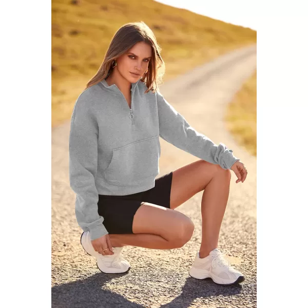 imagePRETTYGARDEN Womens Fall Fashion Zip Up Sweatshirt Casual Long Sleeve Collared Crop Tops Blouse ActivewearGrey