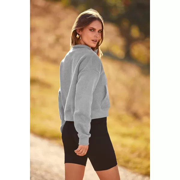 imagePRETTYGARDEN Womens Fall Fashion Zip Up Sweatshirt Casual Long Sleeve Collared Crop Tops Blouse ActivewearGrey