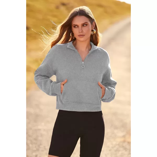 imagePRETTYGARDEN Womens Fall Fashion Zip Up Sweatshirt Casual Long Sleeve Collared Crop Tops Blouse ActivewearGrey
