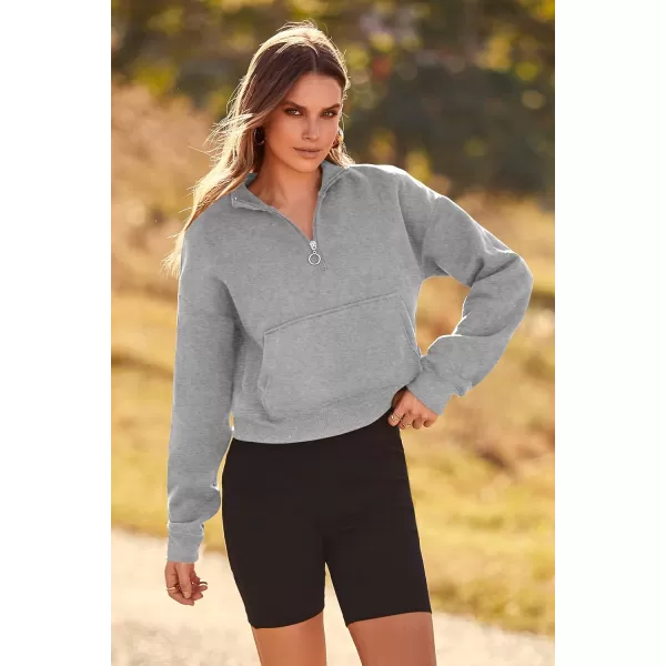 imagePRETTYGARDEN Womens Fall Fashion Zip Up Sweatshirt Casual Long Sleeve Collared Crop Tops Blouse ActivewearGrey