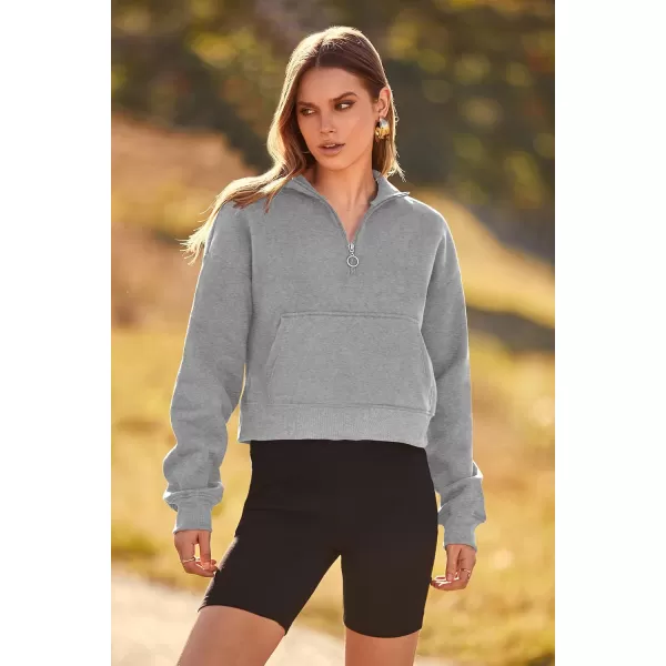 imagePRETTYGARDEN Womens Fall Fashion Zip Up Sweatshirt Casual Long Sleeve Collared Crop Tops Blouse ActivewearGrey