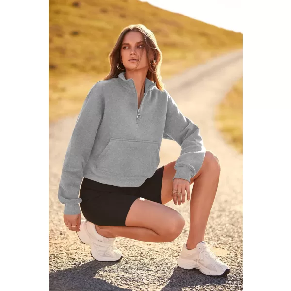 imagePRETTYGARDEN Womens Fall Fashion Zip Up Sweatshirt Casual Long Sleeve Collared Crop Tops Blouse ActivewearGrey