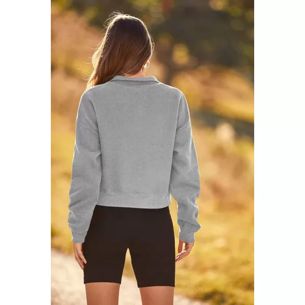 imagePRETTYGARDEN Womens Fall Fashion Zip Up Sweatshirt Casual Long Sleeve Collared Crop Tops Blouse ActivewearGrey