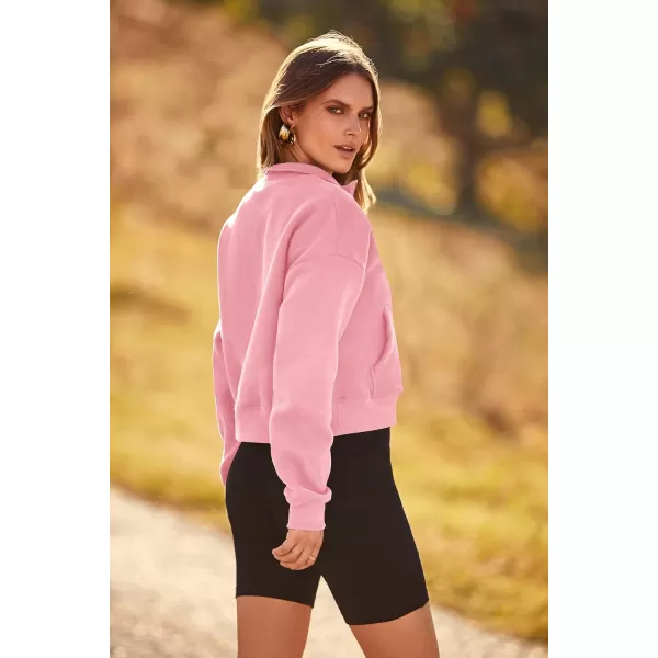 imagePRETTYGARDEN Womens Fall Fashion Zip Up Sweatshirt Casual Long Sleeve Collared Crop Tops Blouse ActivewearPink