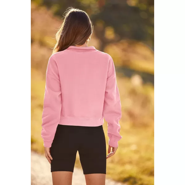 imagePRETTYGARDEN Womens Fall Fashion Zip Up Sweatshirt Casual Long Sleeve Collared Crop Tops Blouse ActivewearPink