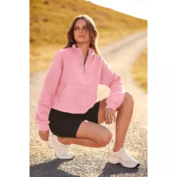 imagePRETTYGARDEN Womens Fall Fashion Zip Up Sweatshirt Casual Long Sleeve Collared Crop Tops Blouse ActivewearPink