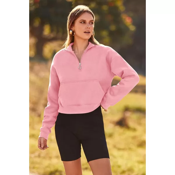 imagePRETTYGARDEN Womens Fall Fashion Zip Up Sweatshirt Casual Long Sleeve Collared Crop Tops Blouse ActivewearPink