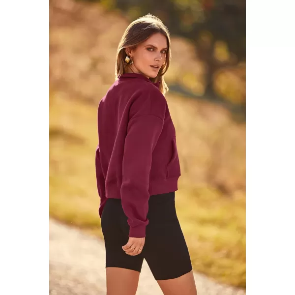 imagePRETTYGARDEN Womens Fall Fashion Zip Up Sweatshirt Casual Long Sleeve Collared Crop Tops Blouse ActivewearWine Red