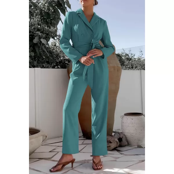 imagePRETTYGARDEN Womens Fall One Piece Jumpsuits Long Sleeve Belt Wide Leg Pants Romper Dressy Elegant Business Casual OutfitsBlue Green