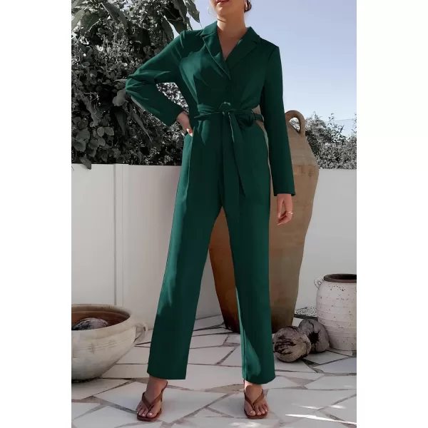 imagePRETTYGARDEN Womens Fall One Piece Jumpsuits Long Sleeve Belt Wide Leg Pants Romper Dressy Elegant Business Casual OutfitsDark Green