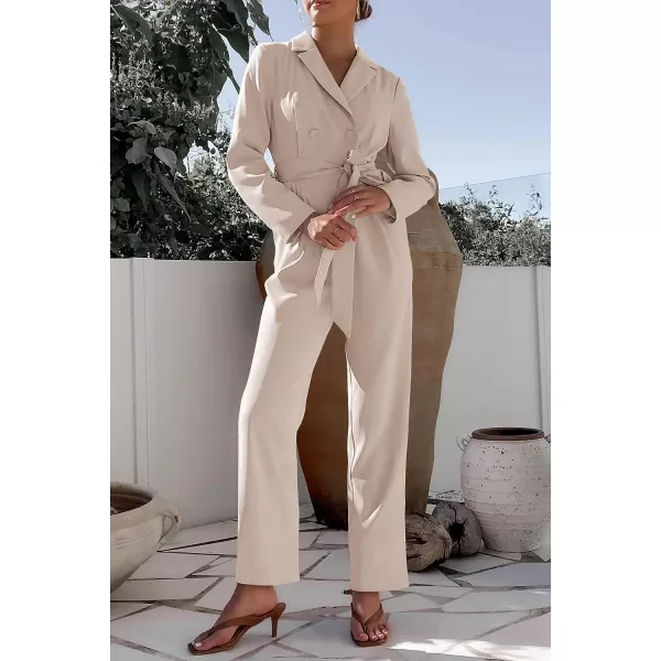 imagePRETTYGARDEN Womens Fall One Piece Jumpsuits Long Sleeve Belt Wide Leg Pants Romper Dressy Elegant Business Casual OutfitsLight Khaki