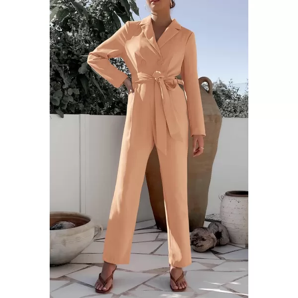 imagePRETTYGARDEN Womens Fall One Piece Jumpsuits Long Sleeve Belt Wide Leg Pants Romper Dressy Elegant Business Casual OutfitsOrange