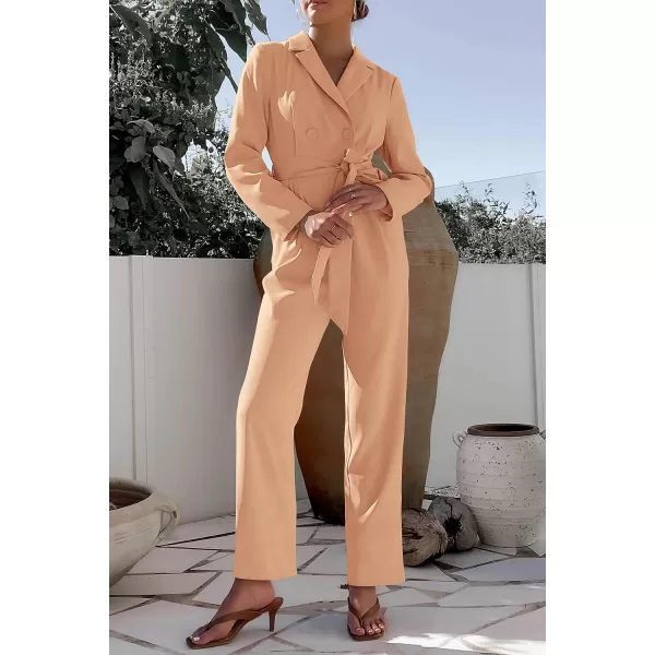 imagePRETTYGARDEN Womens Fall One Piece Jumpsuits Long Sleeve Belt Wide Leg Pants Romper Dressy Elegant Business Casual OutfitsOrange