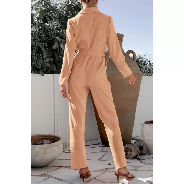 imagePRETTYGARDEN Womens Fall One Piece Jumpsuits Long Sleeve Belt Wide Leg Pants Romper Dressy Elegant Business Casual OutfitsOrange