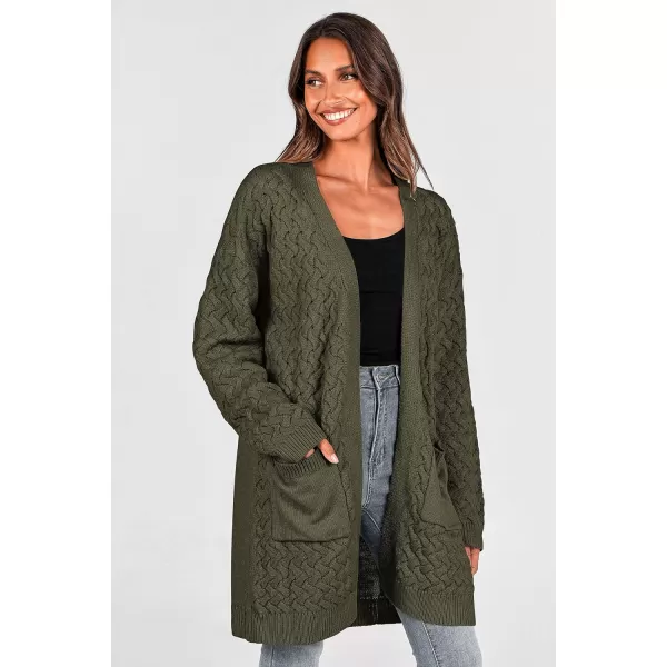 imagePRETTYGARDEN Womens Fall Open Front Chunky Cardigans Casual Long Sleeve Cable Knit Sweater Coat OuterwearArmy Green