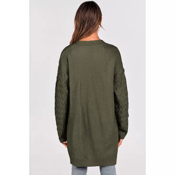 imagePRETTYGARDEN Womens Fall Open Front Chunky Cardigans Casual Long Sleeve Cable Knit Sweater Coat OuterwearArmy Green