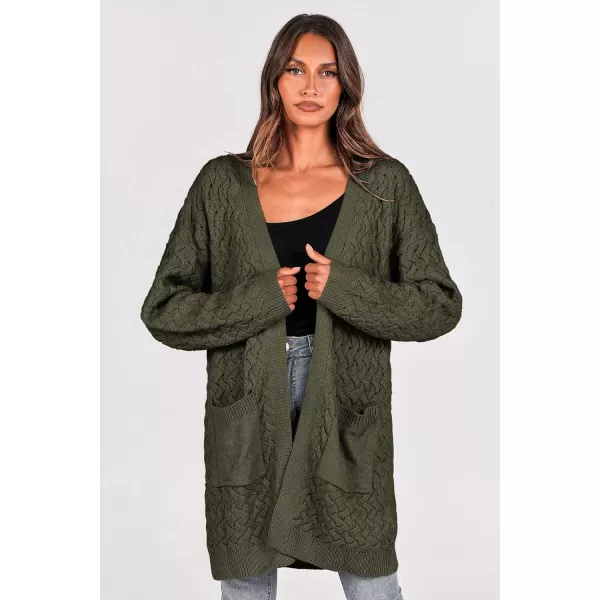 imagePRETTYGARDEN Womens Fall Open Front Chunky Cardigans Casual Long Sleeve Cable Knit Sweater Coat OuterwearArmy Green