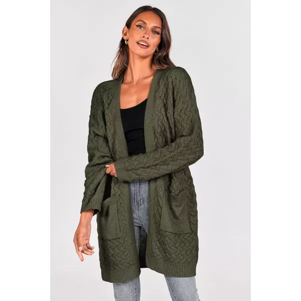 imagePRETTYGARDEN Womens Fall Open Front Chunky Cardigans Casual Long Sleeve Cable Knit Sweater Coat OuterwearArmy Green
