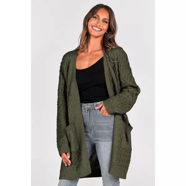 imagePRETTYGARDEN Womens Fall Open Front Chunky Cardigans Casual Long Sleeve Cable Knit Sweater Coat OuterwearArmy Green