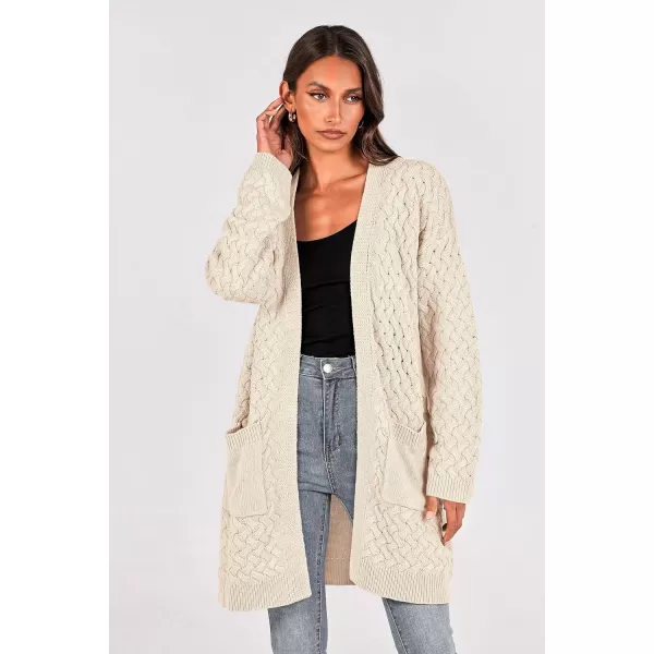 imagePRETTYGARDEN Womens Fall Open Front Chunky Cardigans Casual Long Sleeve Cable Knit Sweater Coat OuterwearBeige Apricot