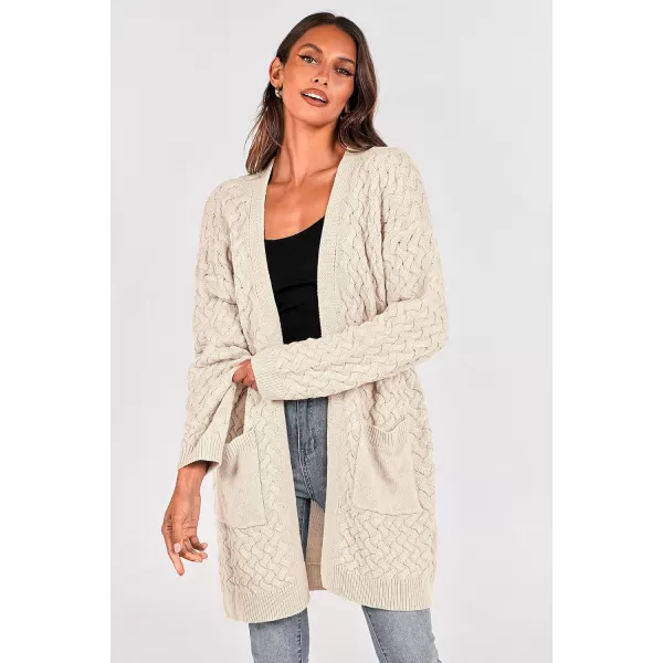 imagePRETTYGARDEN Womens Fall Open Front Chunky Cardigans Casual Long Sleeve Cable Knit Sweater Coat OuterwearBeige Apricot