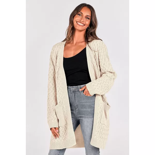 imagePRETTYGARDEN Womens Fall Open Front Chunky Cardigans Casual Long Sleeve Cable Knit Sweater Coat OuterwearBeige Apricot