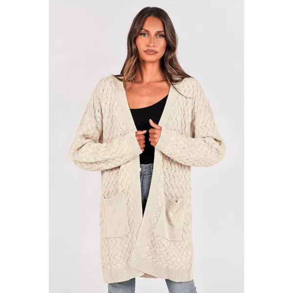 imagePRETTYGARDEN Womens Fall Open Front Chunky Cardigans Casual Long Sleeve Cable Knit Sweater Coat OuterwearBeige Apricot