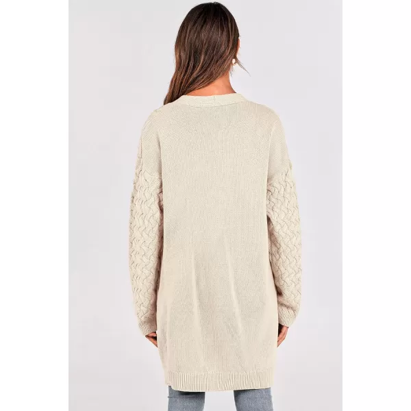 imagePRETTYGARDEN Womens Fall Open Front Chunky Cardigans Casual Long Sleeve Cable Knit Sweater Coat OuterwearBeige Apricot
