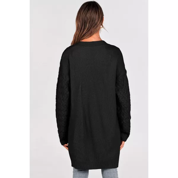 imagePRETTYGARDEN Womens Fall Open Front Chunky Cardigans Casual Long Sleeve Cable Knit Sweater Coat OuterwearBlack