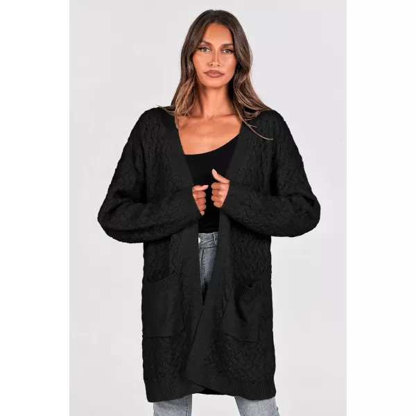imagePRETTYGARDEN Womens Fall Open Front Chunky Cardigans Casual Long Sleeve Cable Knit Sweater Coat OuterwearBlack