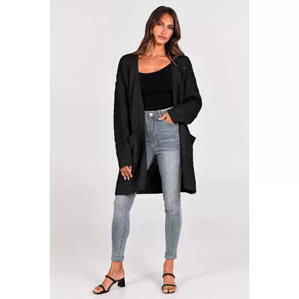 imagePRETTYGARDEN Womens Fall Open Front Chunky Cardigans Casual Long Sleeve Cable Knit Sweater Coat OuterwearBlack