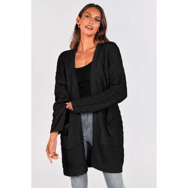 imagePRETTYGARDEN Womens Fall Open Front Chunky Cardigans Casual Long Sleeve Cable Knit Sweater Coat OuterwearBlack