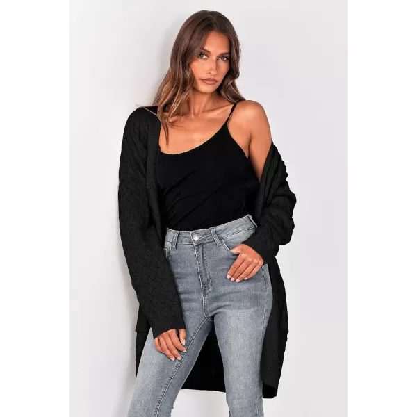 imagePRETTYGARDEN Womens Fall Open Front Chunky Cardigans Casual Long Sleeve Cable Knit Sweater Coat OuterwearBlack