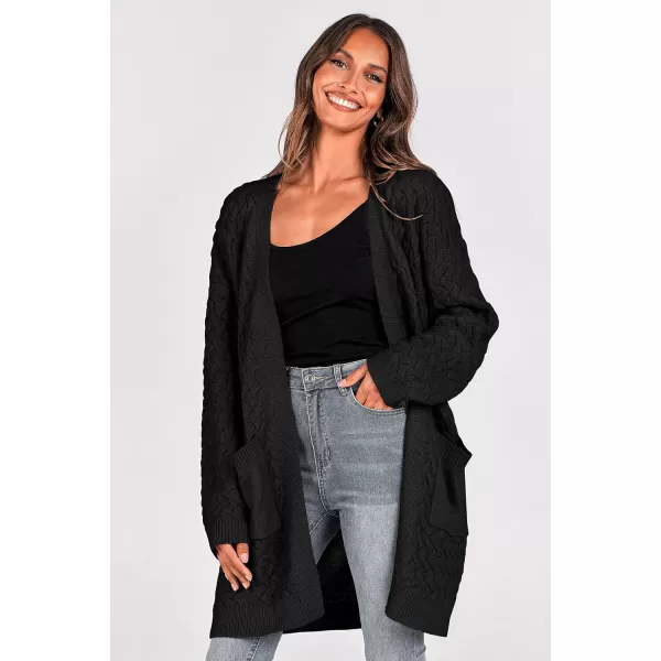 imagePRETTYGARDEN Womens Fall Open Front Chunky Cardigans Casual Long Sleeve Cable Knit Sweater Coat OuterwearBlack