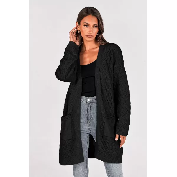 imagePRETTYGARDEN Womens Fall Open Front Chunky Cardigans Casual Long Sleeve Cable Knit Sweater Coat OuterwearBlack