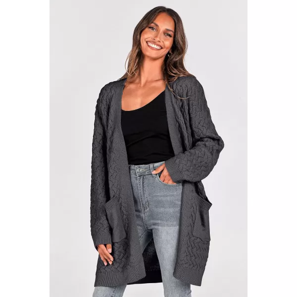 imagePRETTYGARDEN Womens Fall Open Front Chunky Cardigans Casual Long Sleeve Cable Knit Sweater Coat OuterwearDark Grey