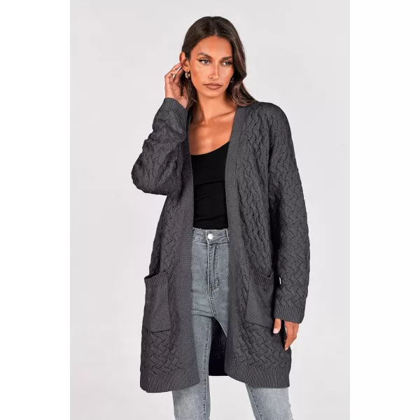 imagePRETTYGARDEN Womens Fall Open Front Chunky Cardigans Casual Long Sleeve Cable Knit Sweater Coat OuterwearDark Grey