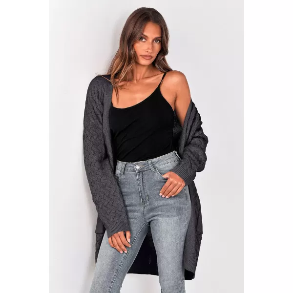 imagePRETTYGARDEN Womens Fall Open Front Chunky Cardigans Casual Long Sleeve Cable Knit Sweater Coat OuterwearDark Grey