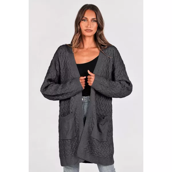 imagePRETTYGARDEN Womens Fall Open Front Chunky Cardigans Casual Long Sleeve Cable Knit Sweater Coat OuterwearDark Grey