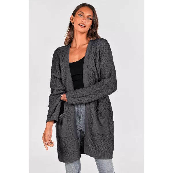 imagePRETTYGARDEN Womens Fall Open Front Chunky Cardigans Casual Long Sleeve Cable Knit Sweater Coat OuterwearDark Grey