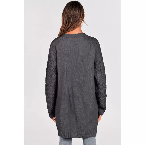 imagePRETTYGARDEN Womens Fall Open Front Chunky Cardigans Casual Long Sleeve Cable Knit Sweater Coat OuterwearDark Grey