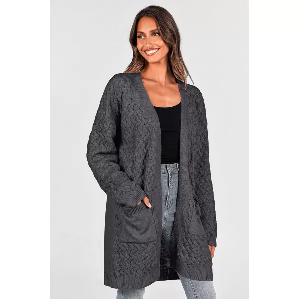 imagePRETTYGARDEN Womens Fall Open Front Chunky Cardigans Casual Long Sleeve Cable Knit Sweater Coat OuterwearDark Grey