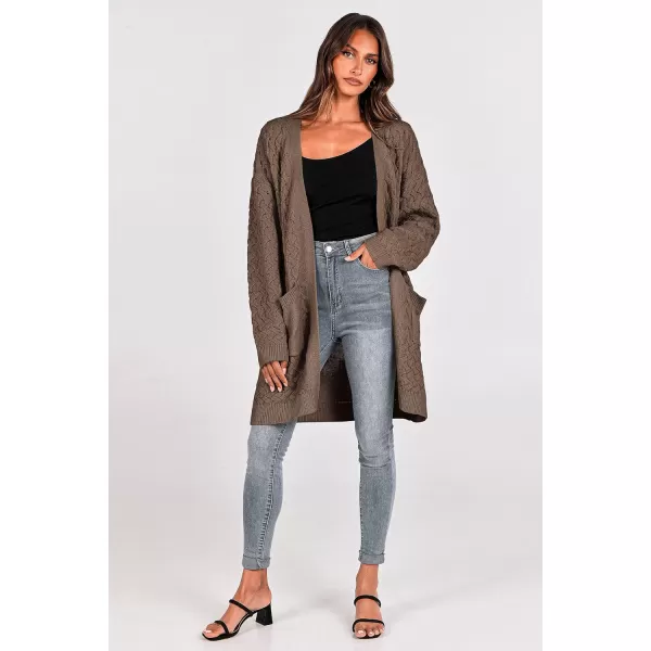 imagePRETTYGARDEN Womens Fall Open Front Chunky Cardigans Casual Long Sleeve Cable Knit Sweater Coat OuterwearDark Khaki