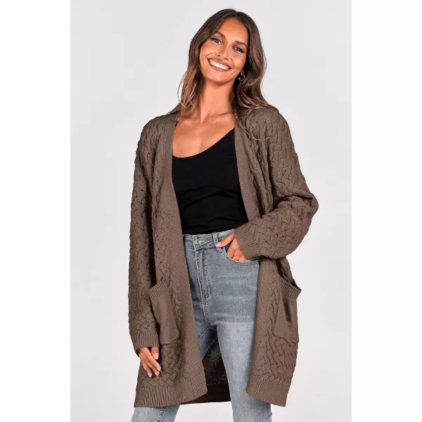 imagePRETTYGARDEN Womens Fall Open Front Chunky Cardigans Casual Long Sleeve Cable Knit Sweater Coat OuterwearDark Khaki