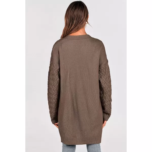 imagePRETTYGARDEN Womens Fall Open Front Chunky Cardigans Casual Long Sleeve Cable Knit Sweater Coat OuterwearDark Khaki